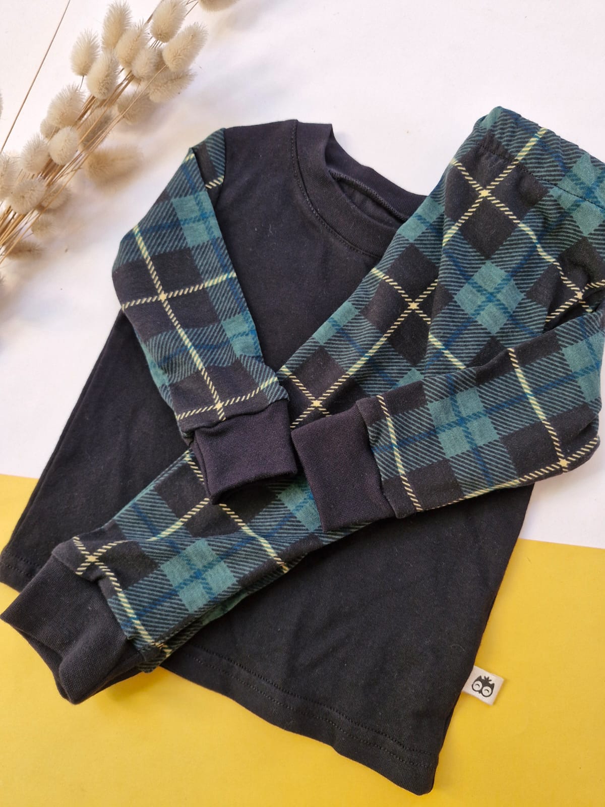 Black and Green Checked Long Sleeve Pyjama Set