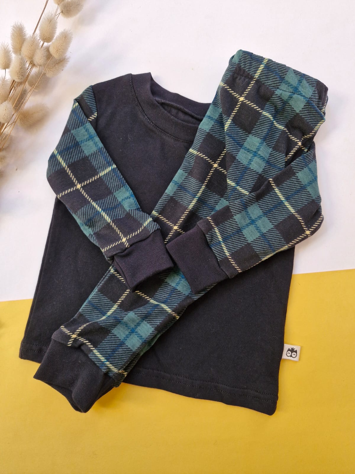 Black and Green Checked Long Sleeve Pyjama Set