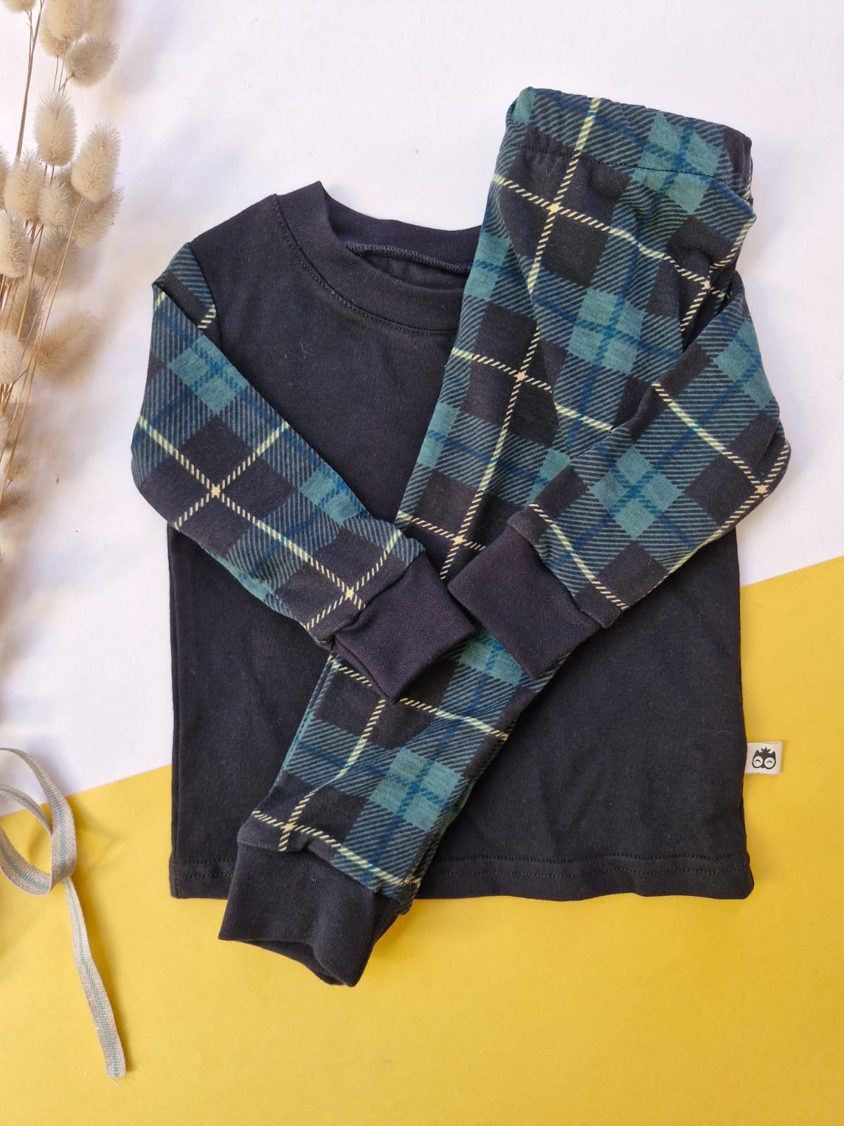 Black and Green Checked Long Sleeve Pyjama Set