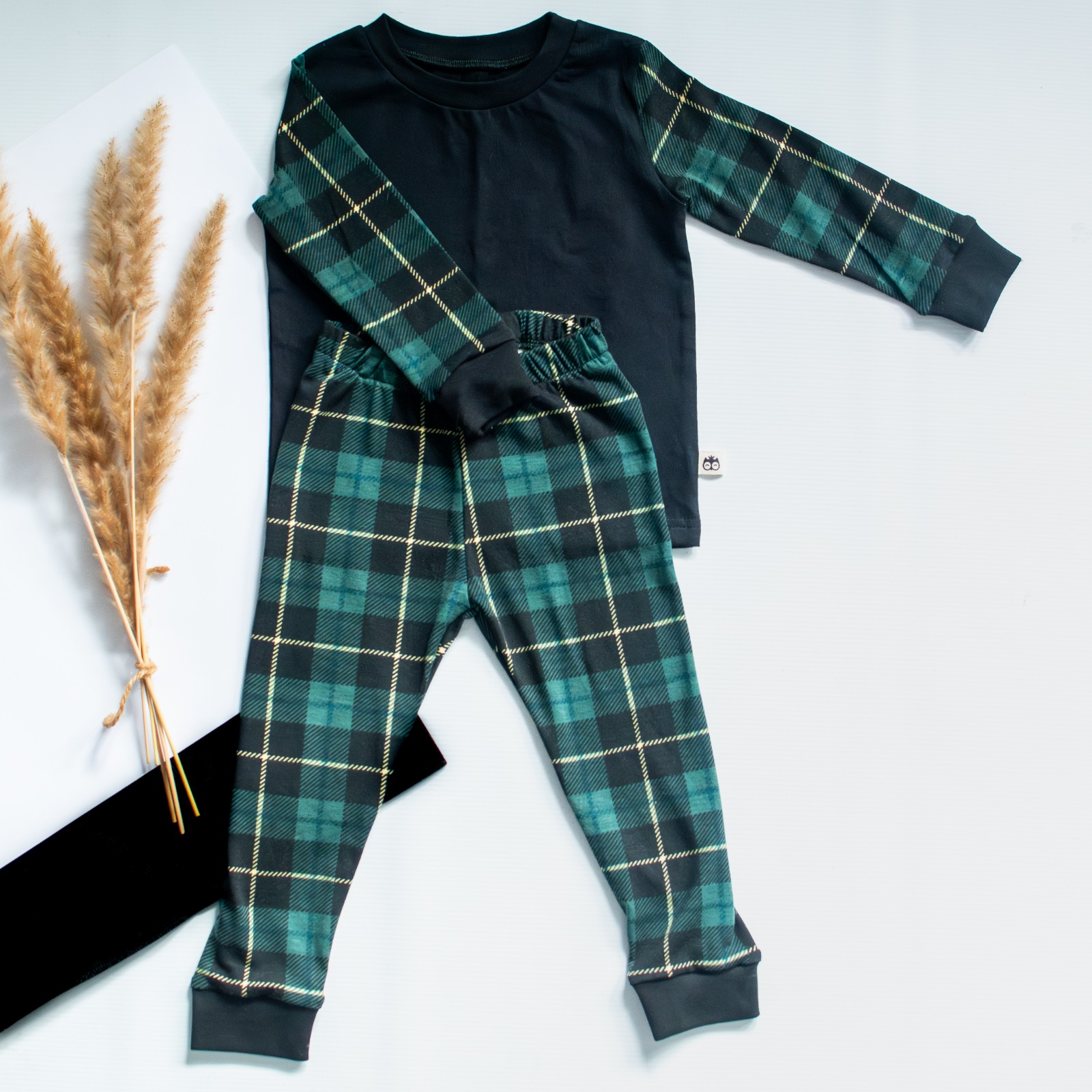 Black and Green Checked Long Sleeve Pyjama Set Lielieboo