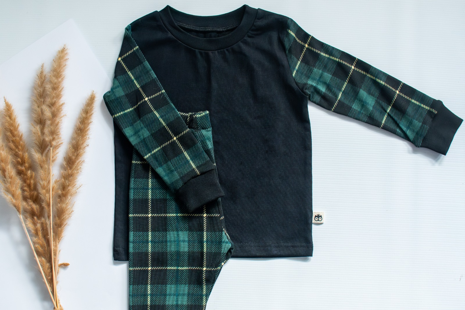 Black and Green Checked Long Sleeve Pyjama Set Lielieboo