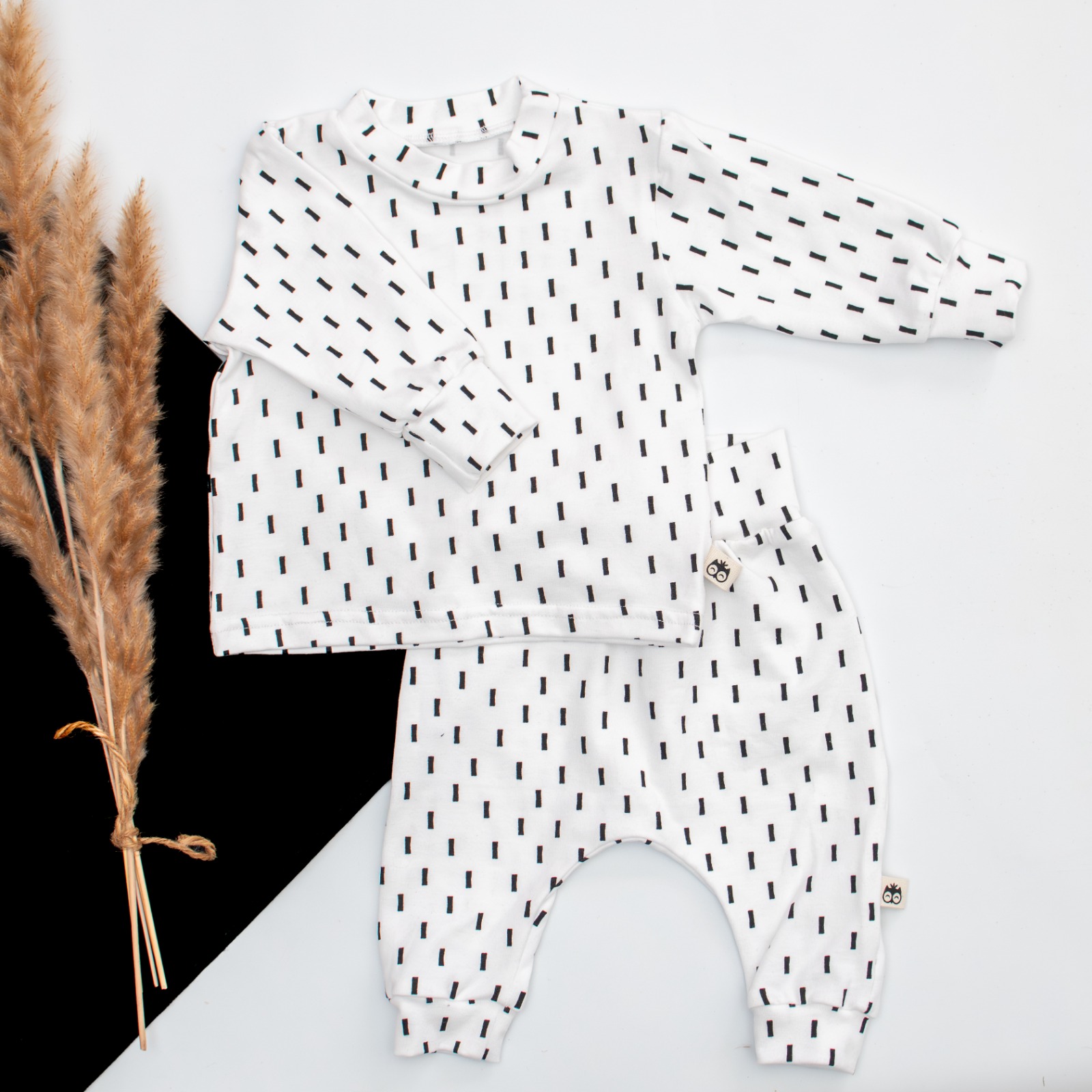Black and White Long Sleeve Lounge Wear Set Lielieboo