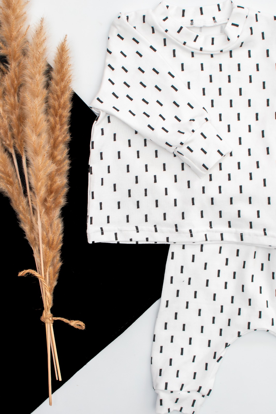 Black and White Long Sleeve Lounge Wear Set Lielieboo