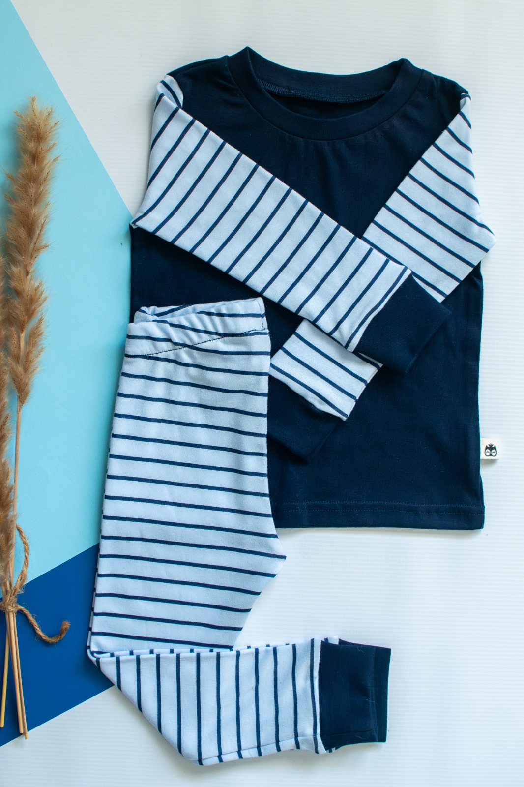 Blue and Navy Striped Long Sleve Pyjamas - Lielieboo