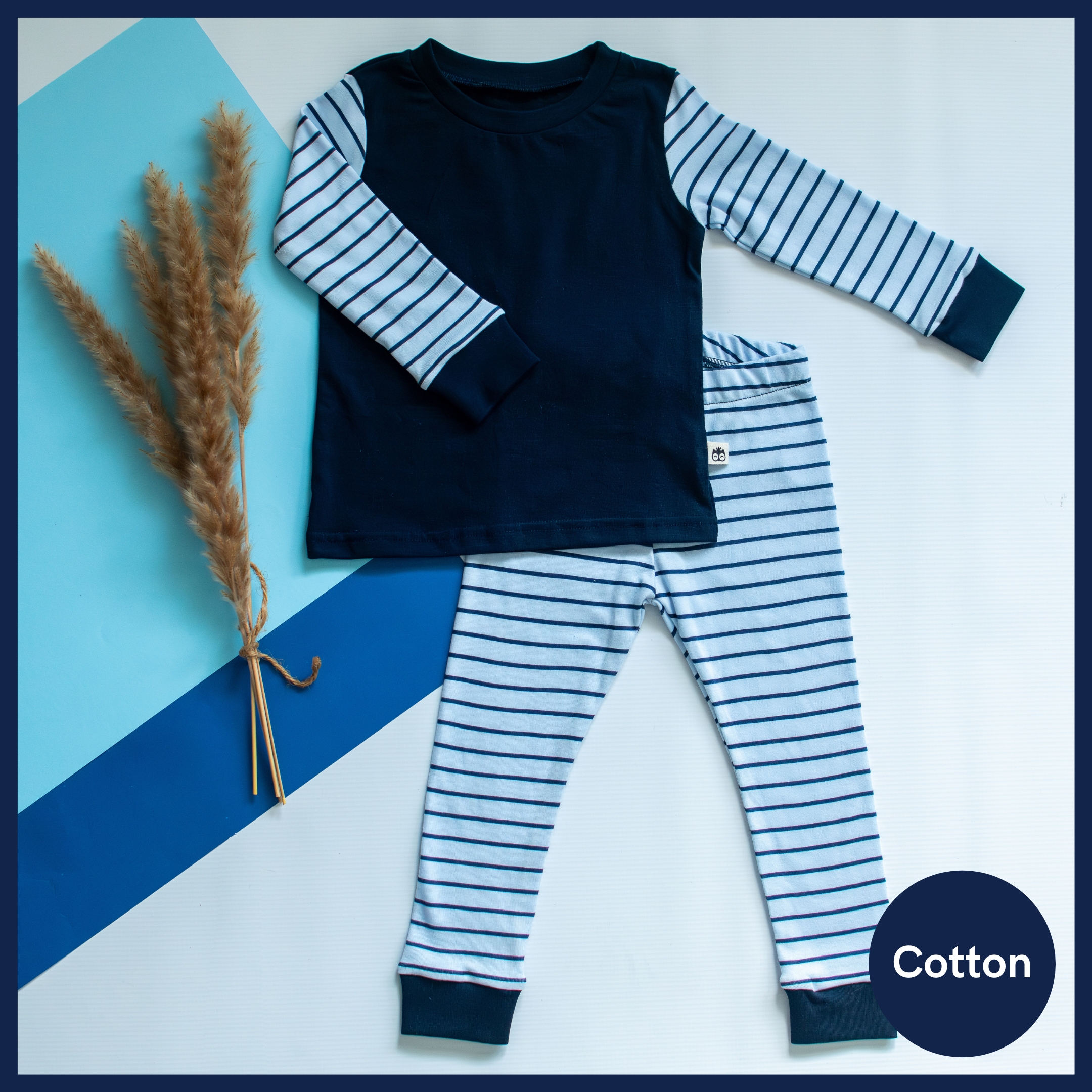 Blue and Navy Striped Long Sleve Pyjamas - Lielieboo