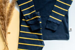 Navy and Yellow Stripe Long Sleeve Pyjama Set Lielieboo